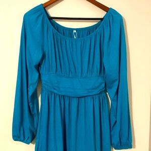 Blue Ruched Scoop Neck Dress